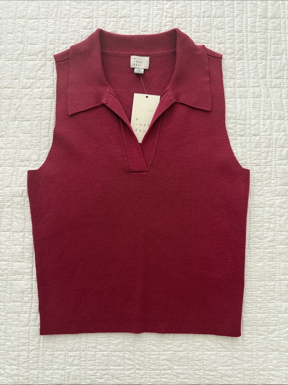 a new day Sleeveless Collared Knit Tank - Deep Berry